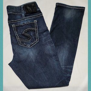 Silver Suki Dark Wash Mid Rise Straight Leg Jeans